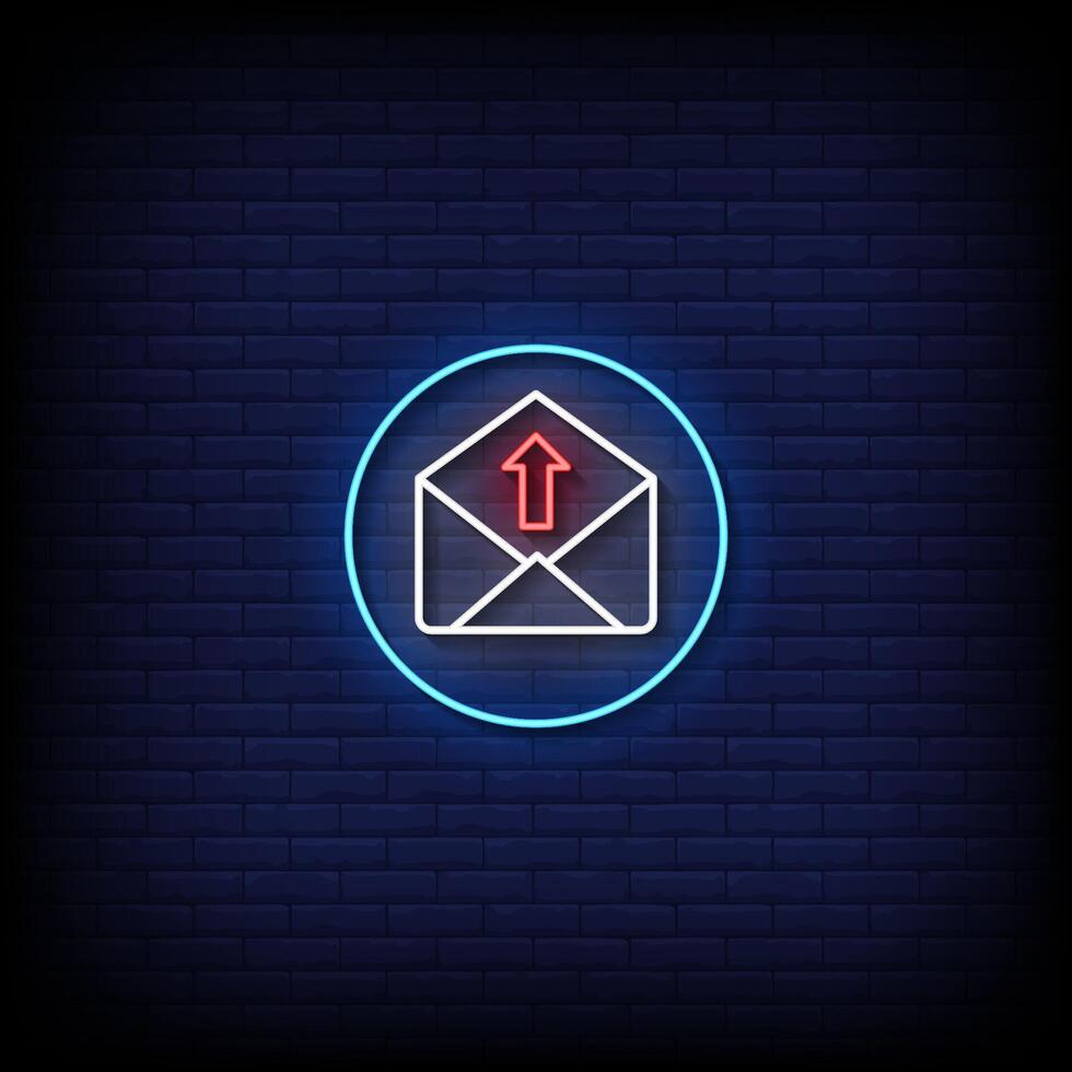 icon send neon sign with brick wall background vector