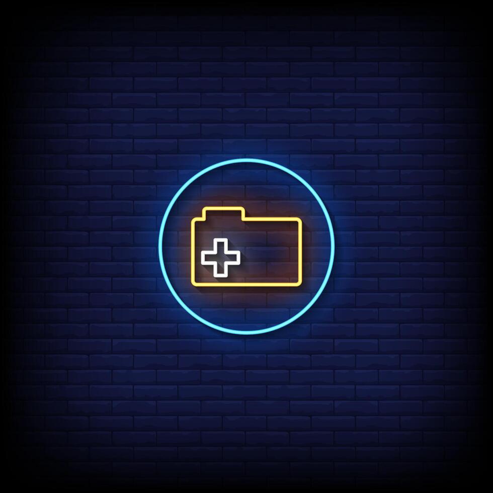 icon add folder neon sign with brick wall background vector