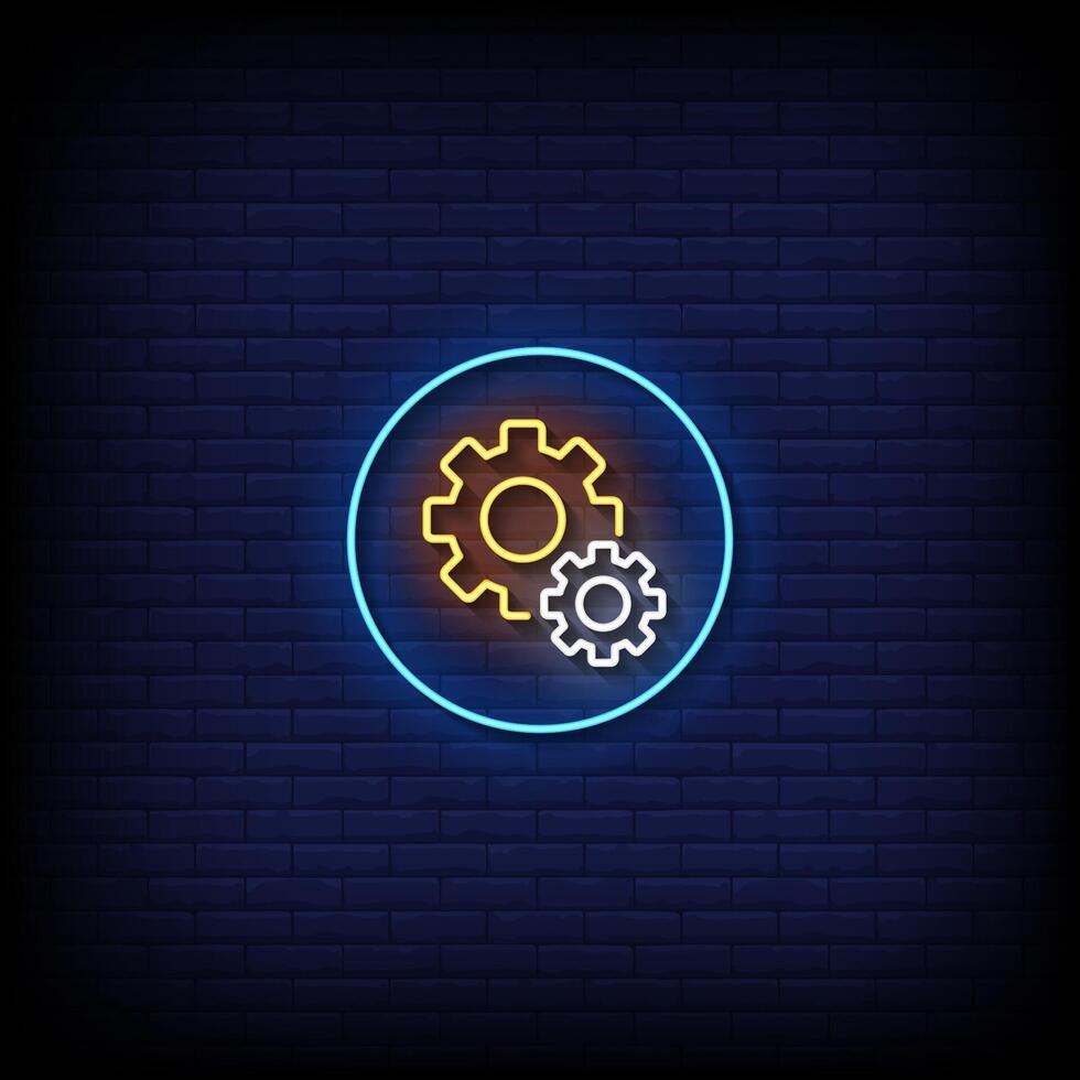 icon setting neon sign with brick wall background vector