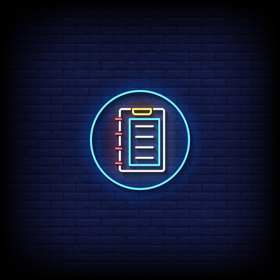 icon note neon sign with brick wall background vector