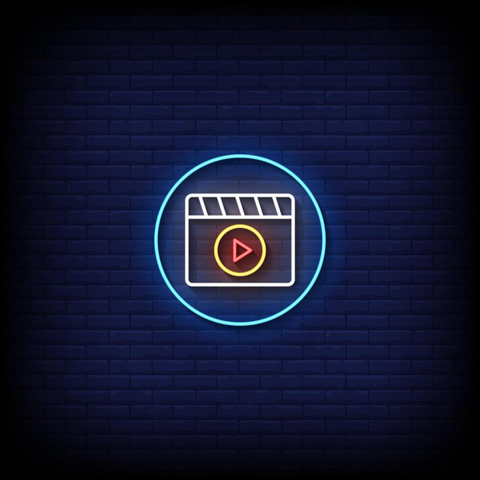 icon play neon sign with brick wall background vector