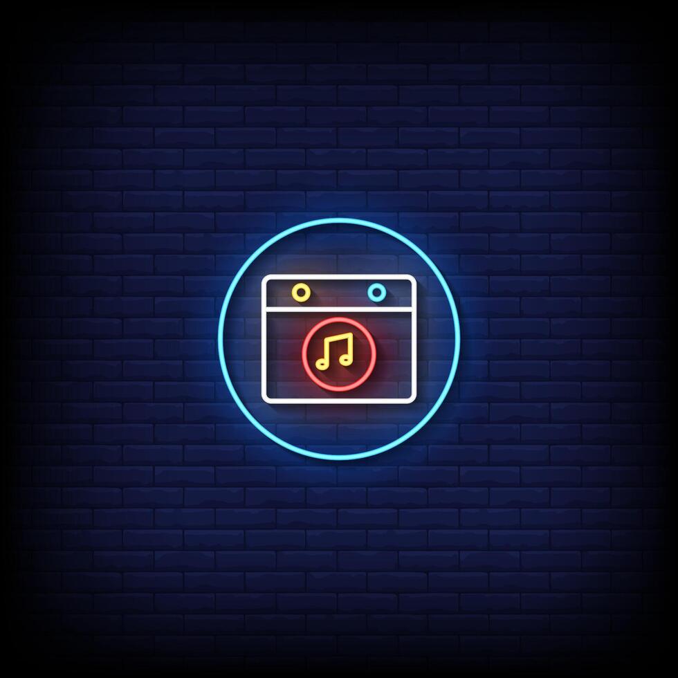 icon music neon sign with brick wall background vector
