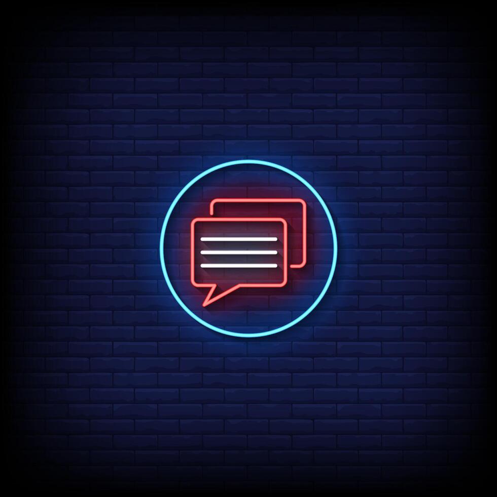 icon chat neon sign with brick wall background vector