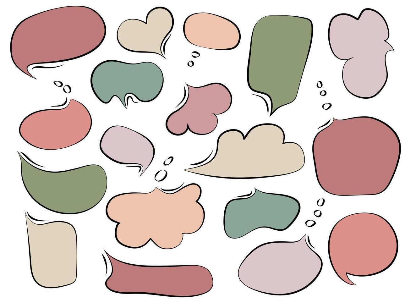 Set of empty speech bubbles for comics, messages in online chats, social networks. Colorful infographic templates in doodle style for your design. vector
