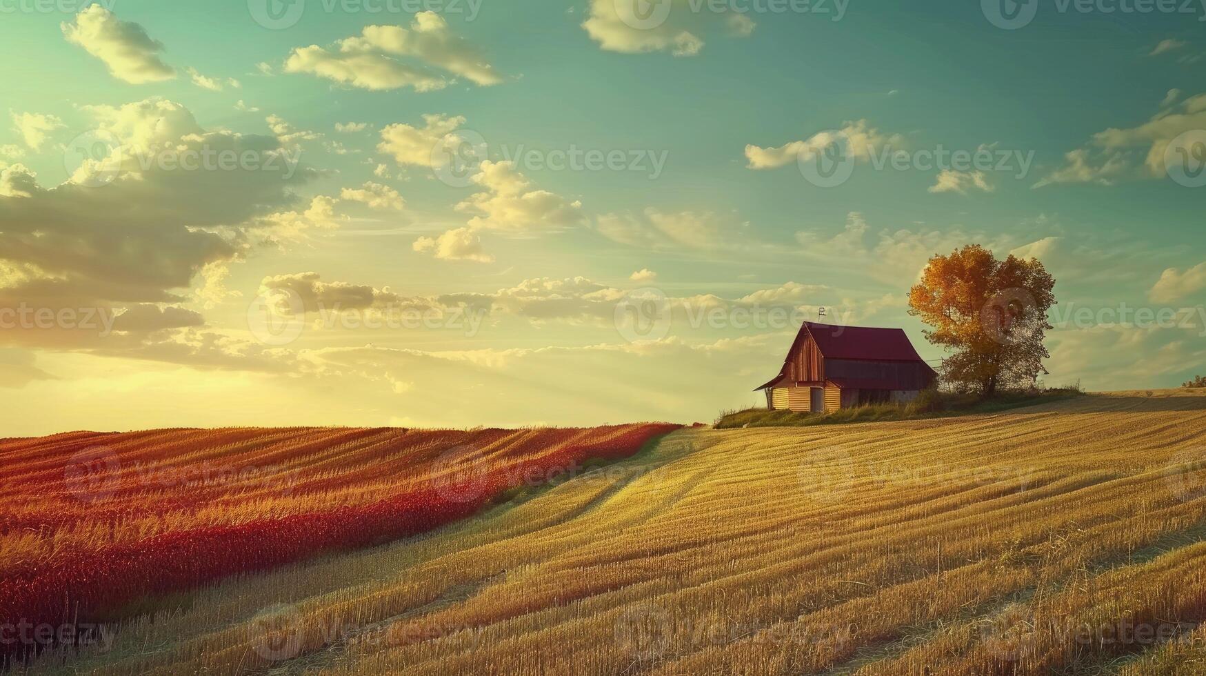 art countryside landscape, rural farm and farmland field photo