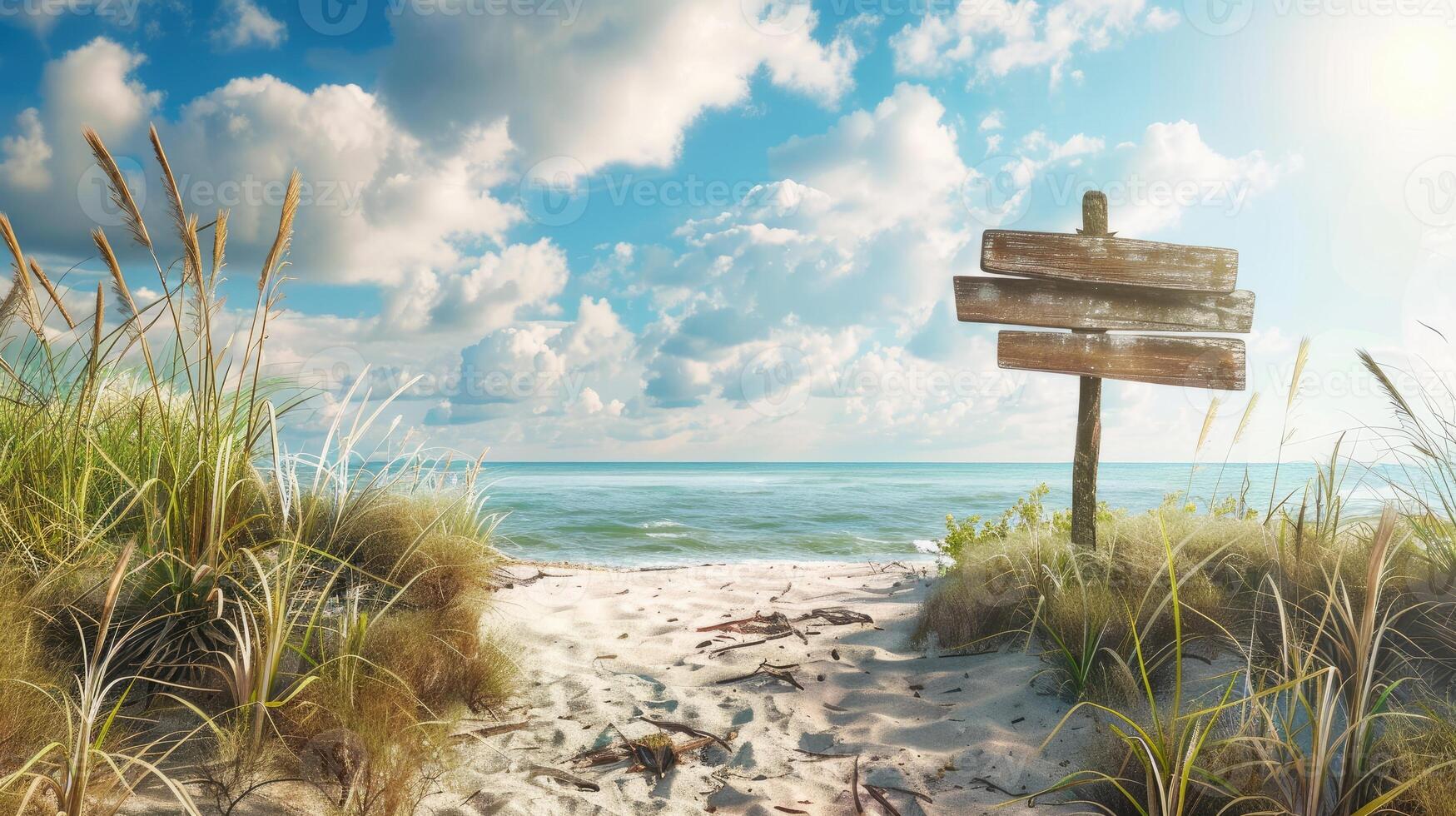 art wood sign on beach photo