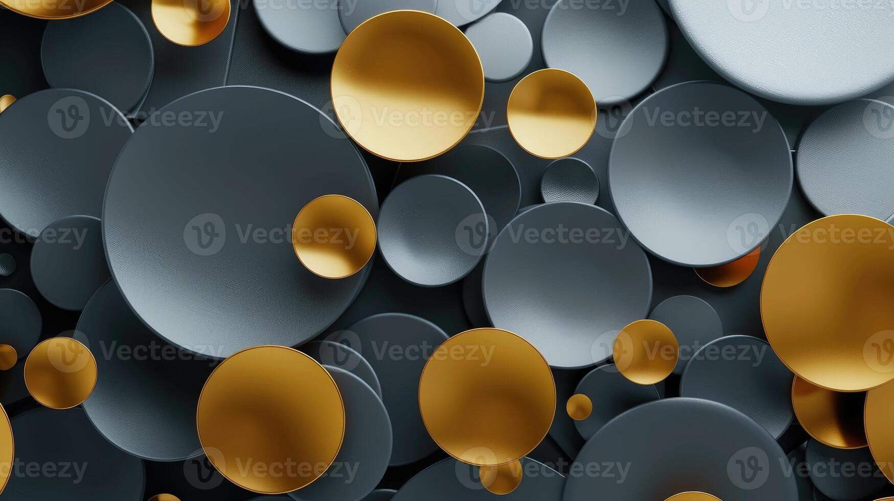 Tech geometric background with abstract golden and grey circles photo