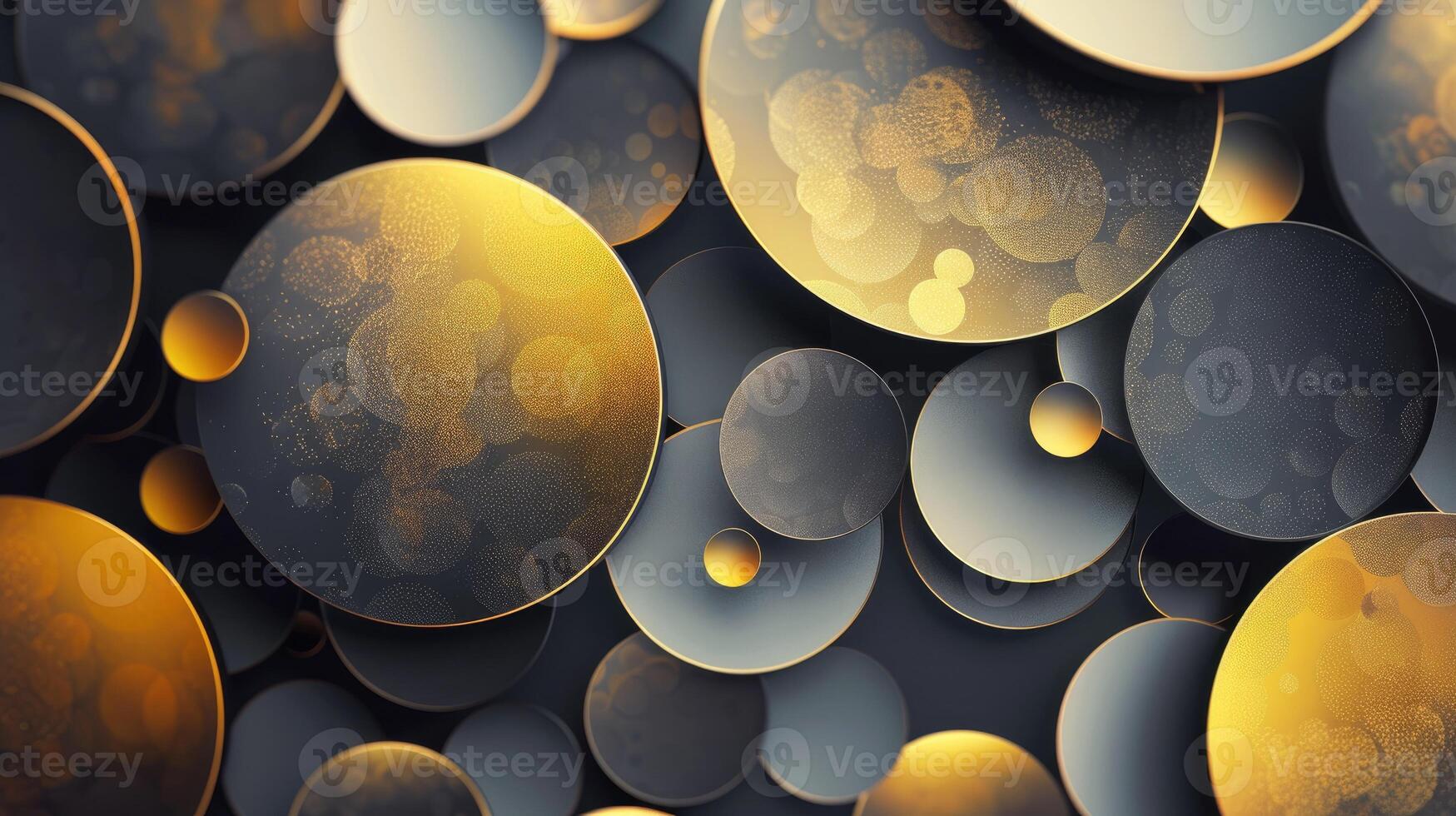 Tech geometric background with abstract golden and grey circles photo