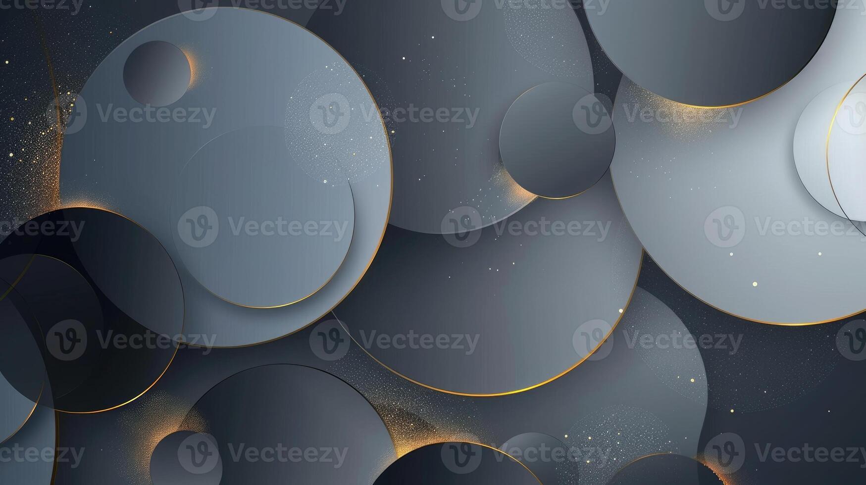 Tech geometric background with abstract golden and grey circles photo