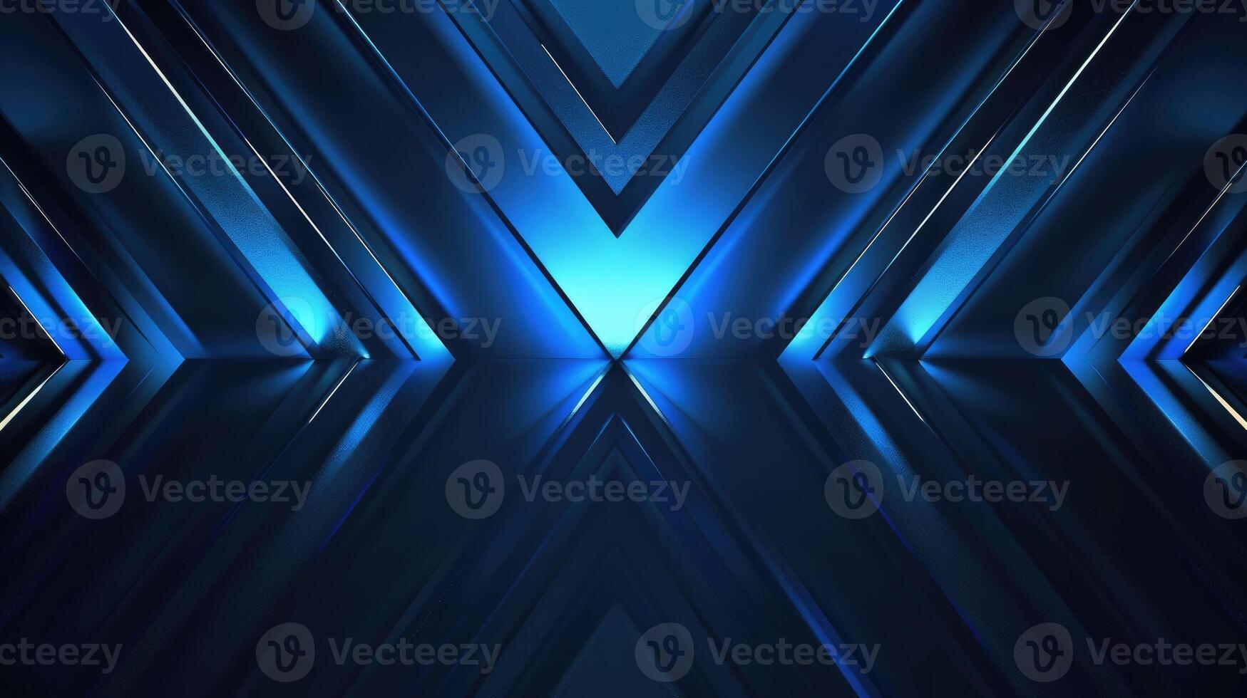 Blue abstract background with glowing arrow geometric lines. Modern shiny blue lines pattern photo