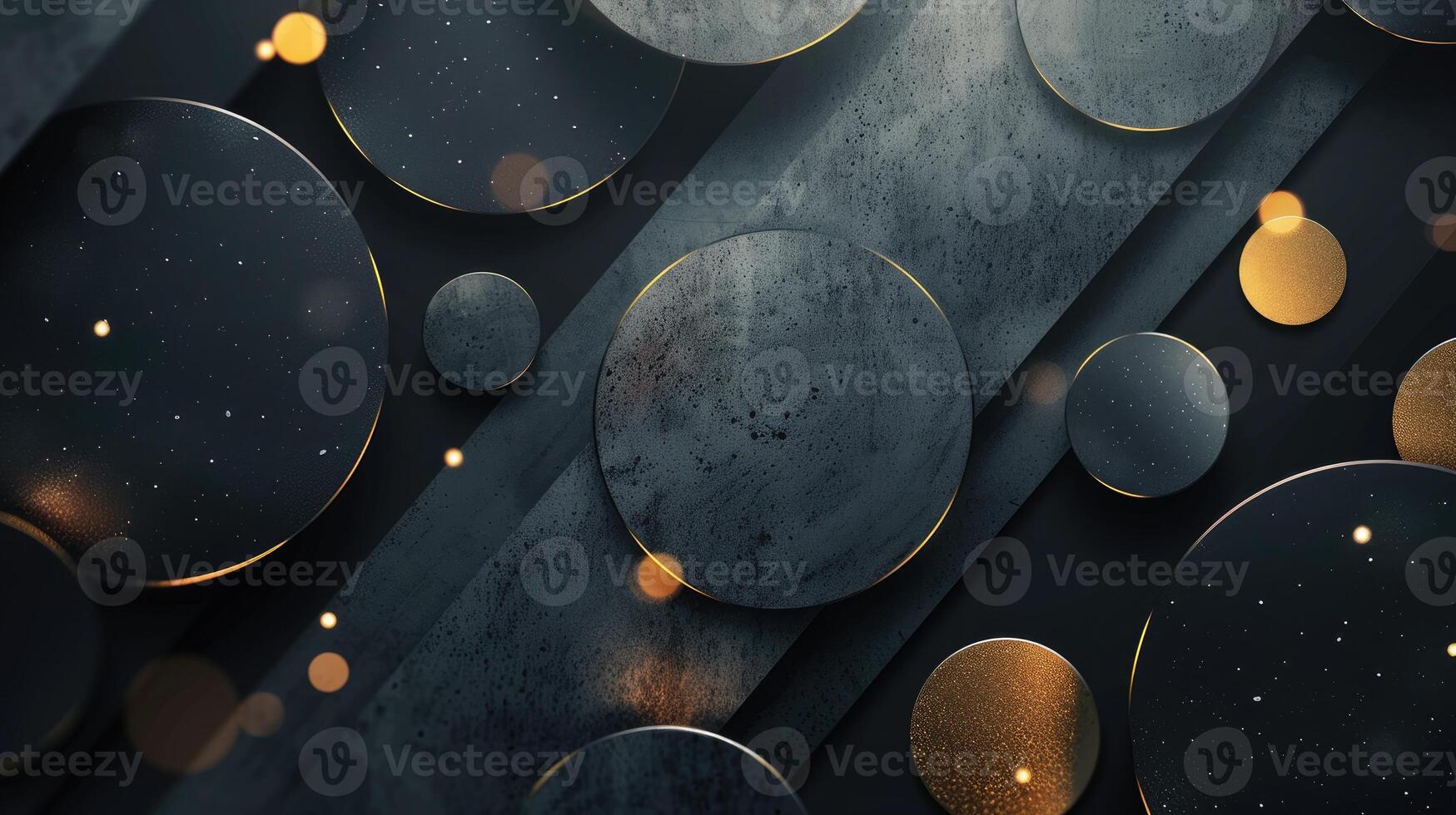 Tech geometric background with abstract golden and grey circles photo