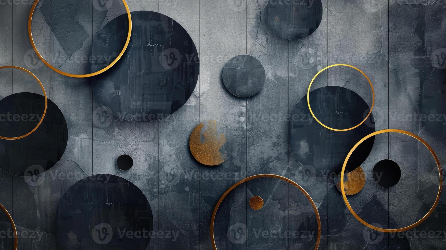 Tech geometric background with abstract golden and grey circles photo