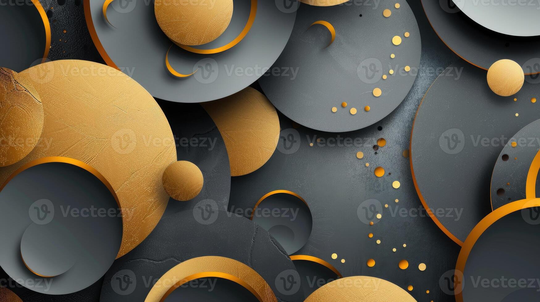 Tech geometric background with abstract golden and grey circles photo