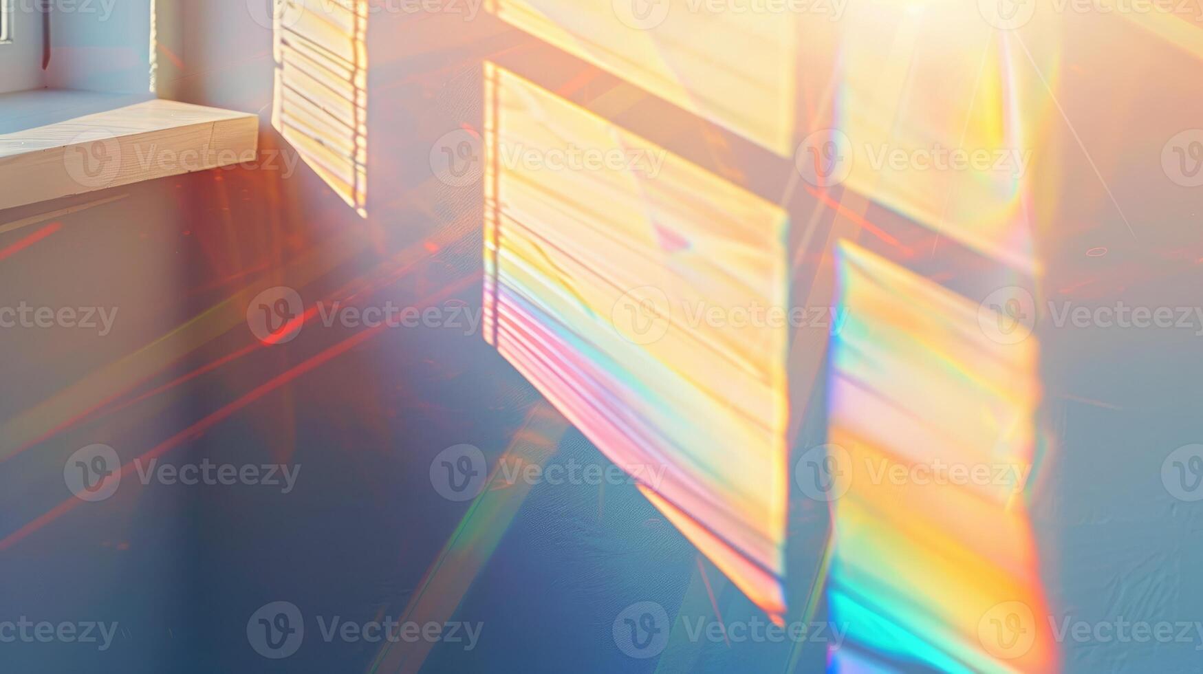 Overlay effect for photo and mockups. Organic drop diagonal shadow and ray of light with rainbow from window on a white wall.