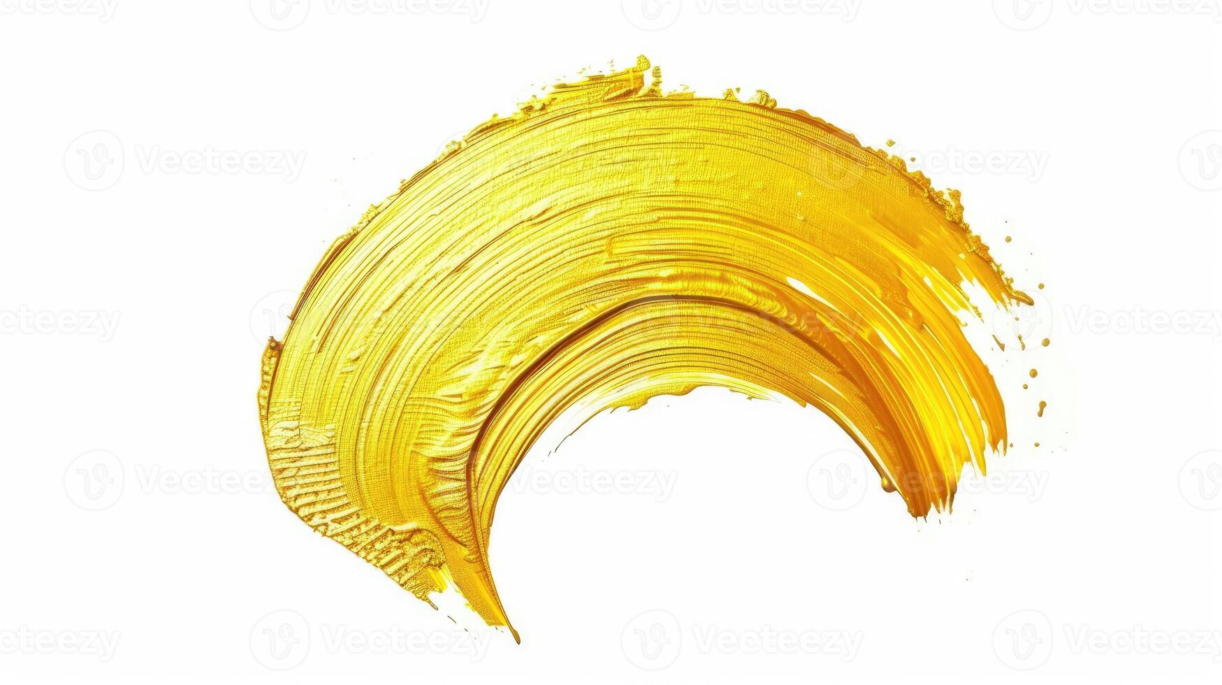 Gold paint brush smear stroke. Acrylic golden color stain on white background. photo