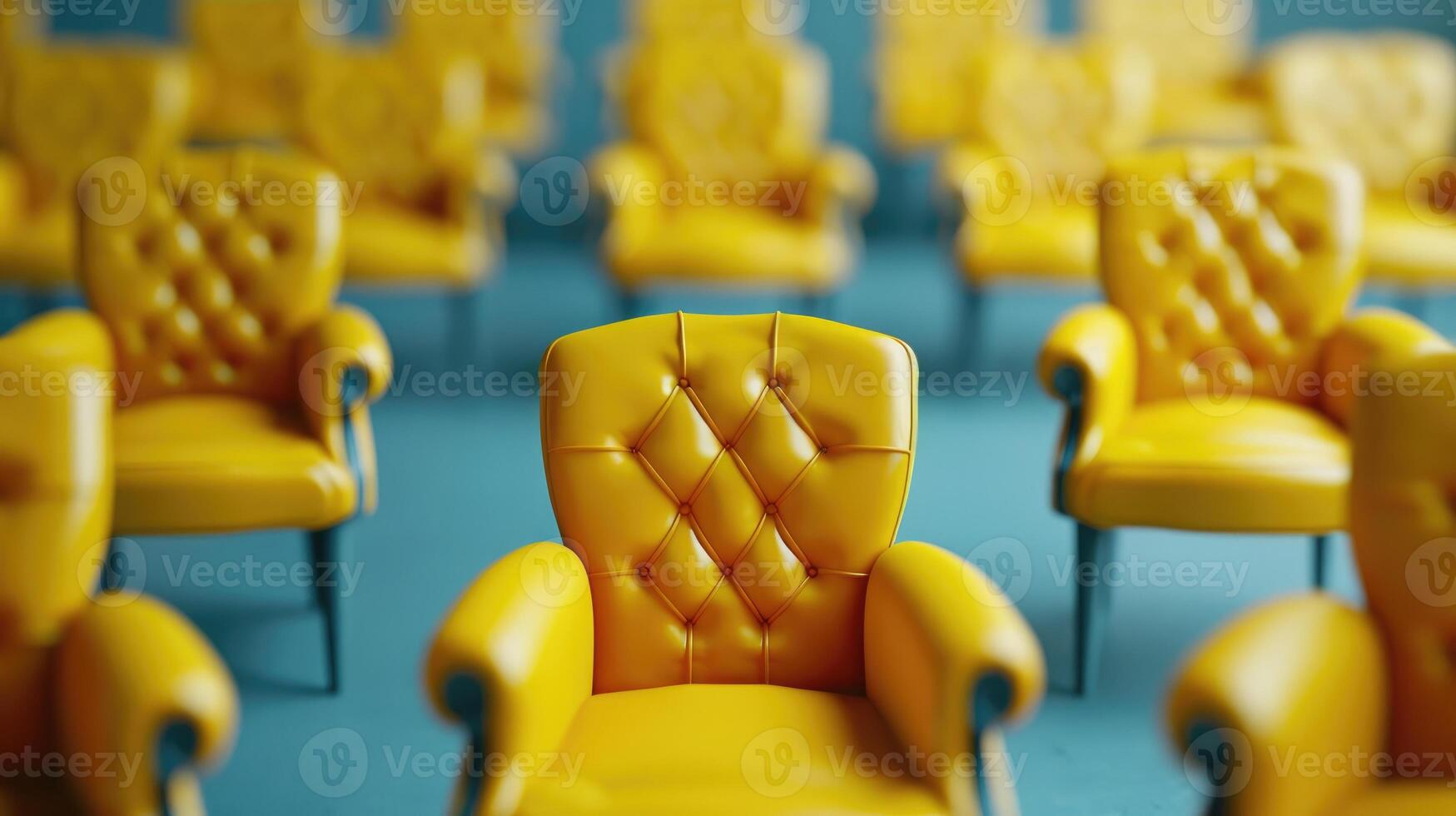Yellow chairs in a row on a blue background photo