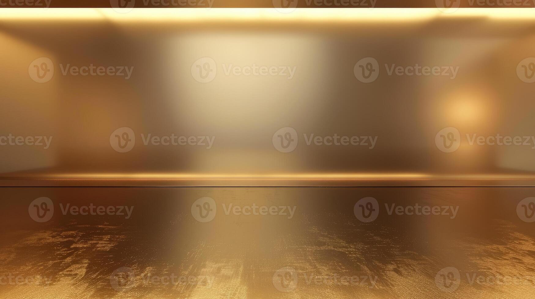 Empty room with gold lighting and wooden floor photo