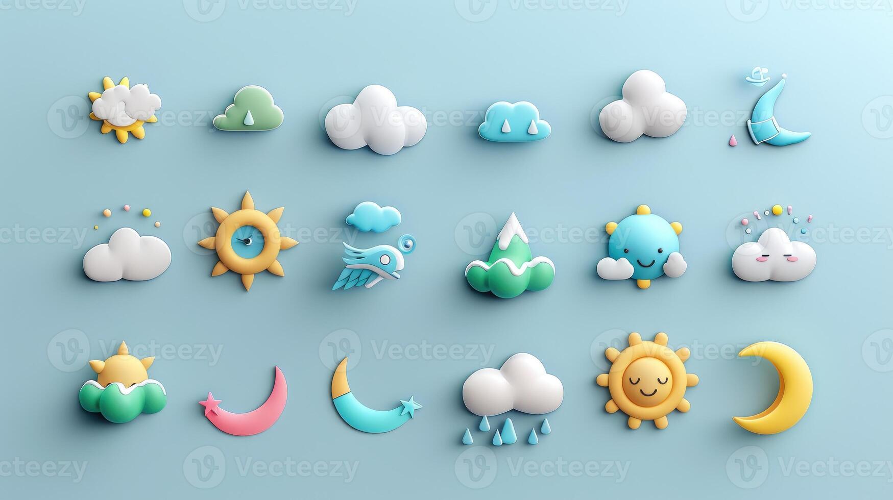 A set of weather icons on a blue background photo