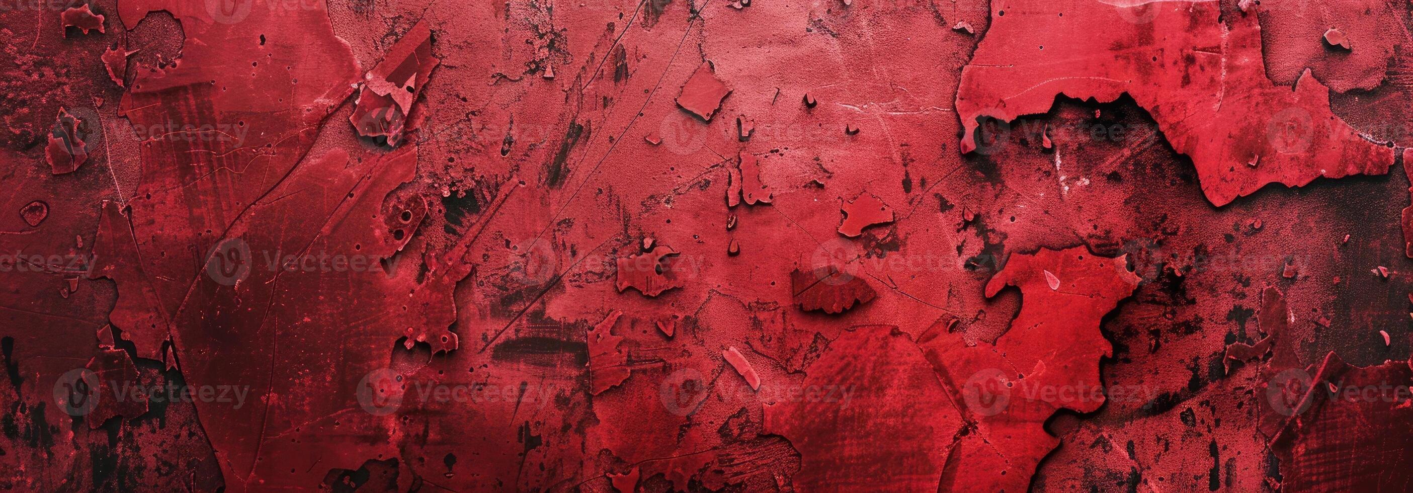 A red painted wall with peeling paint photo