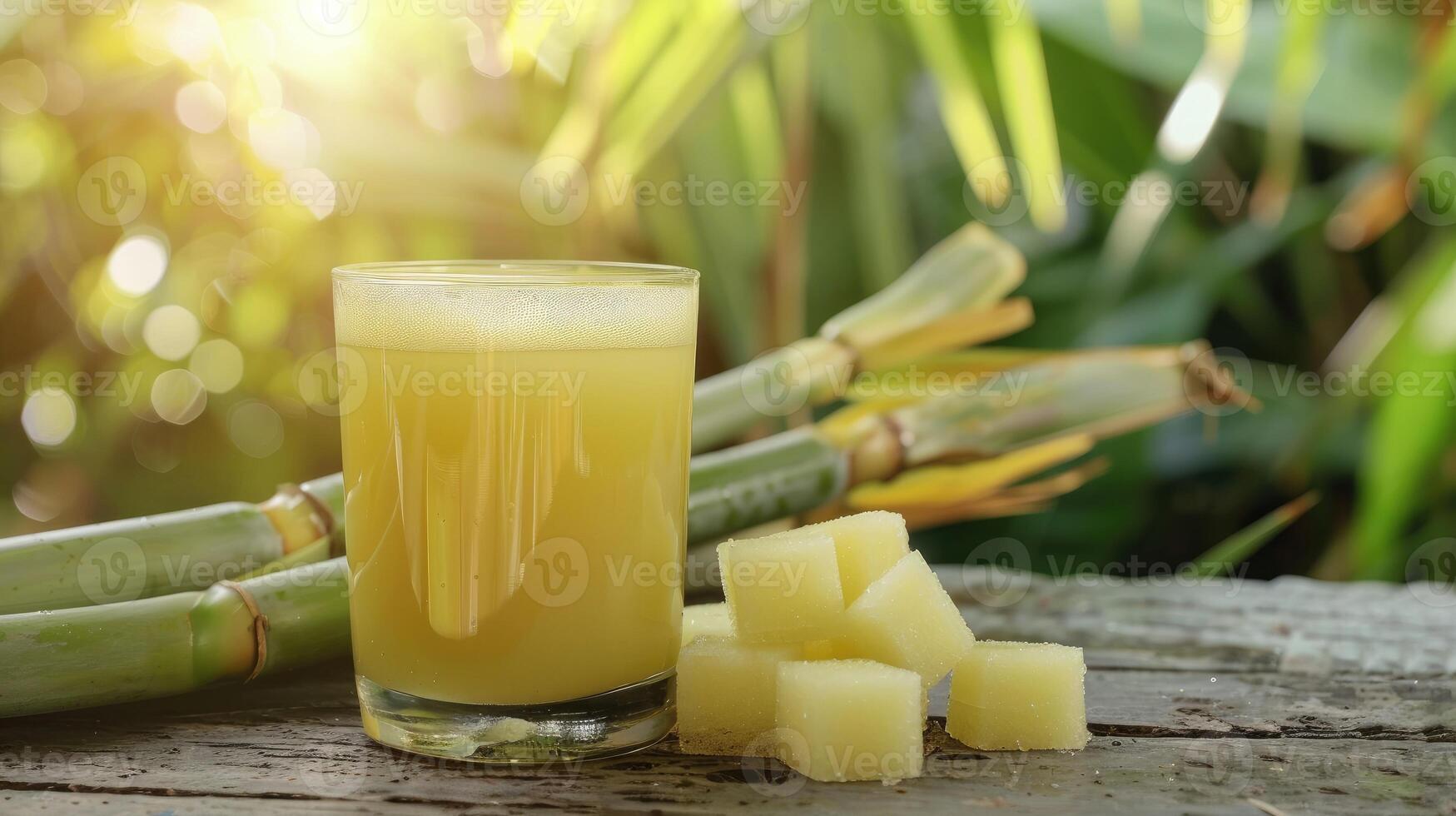 A glass of juice with cubes of sugar photo