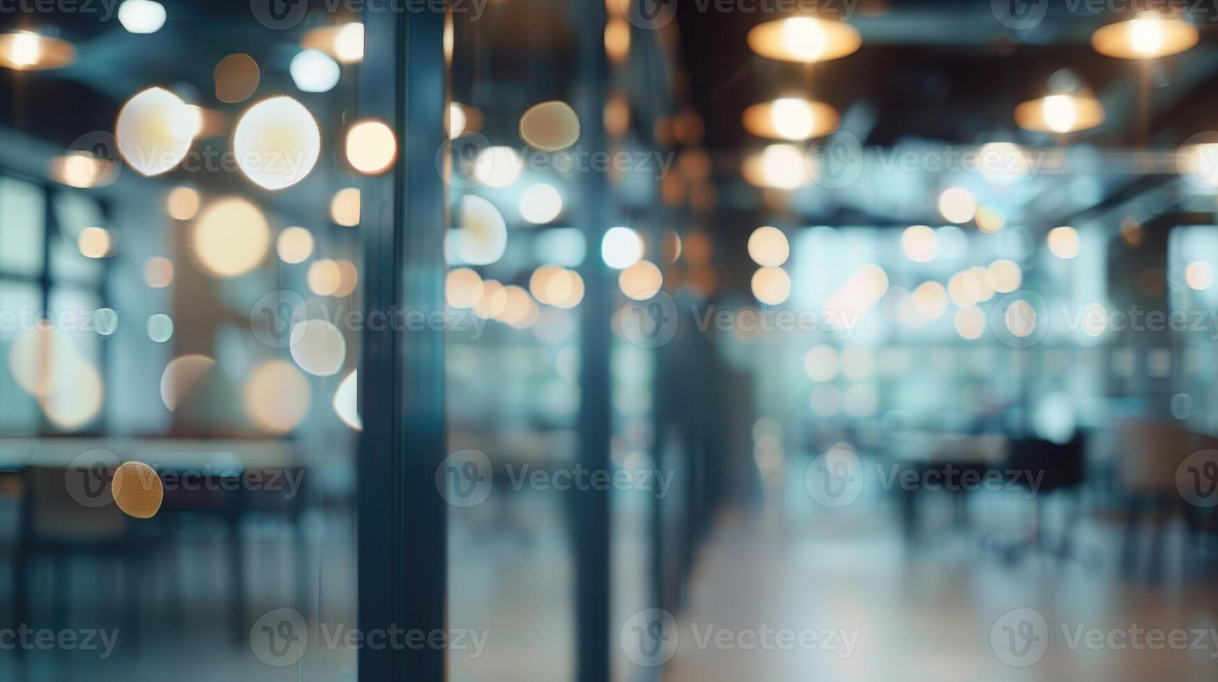 Blurred empty open space office. Abstract light bokeh at office interior background for design photo