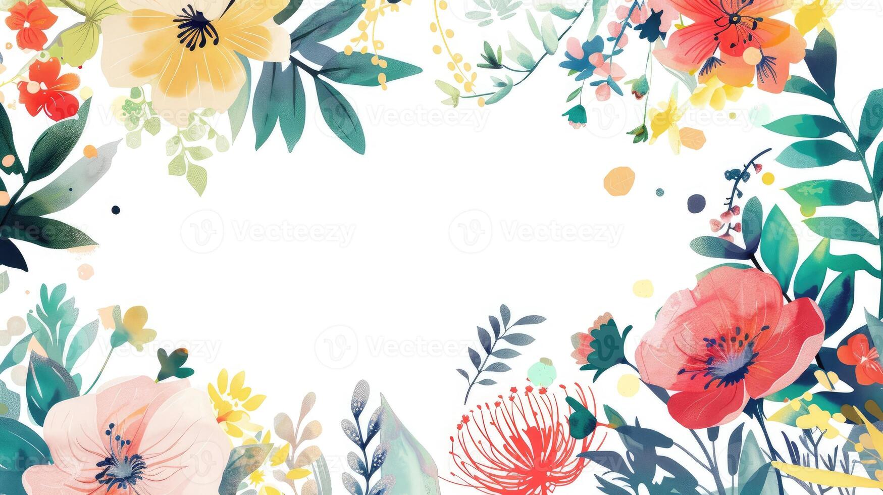 Colorful Floral Frame with White Background. Spring and Summer Floral Design photo