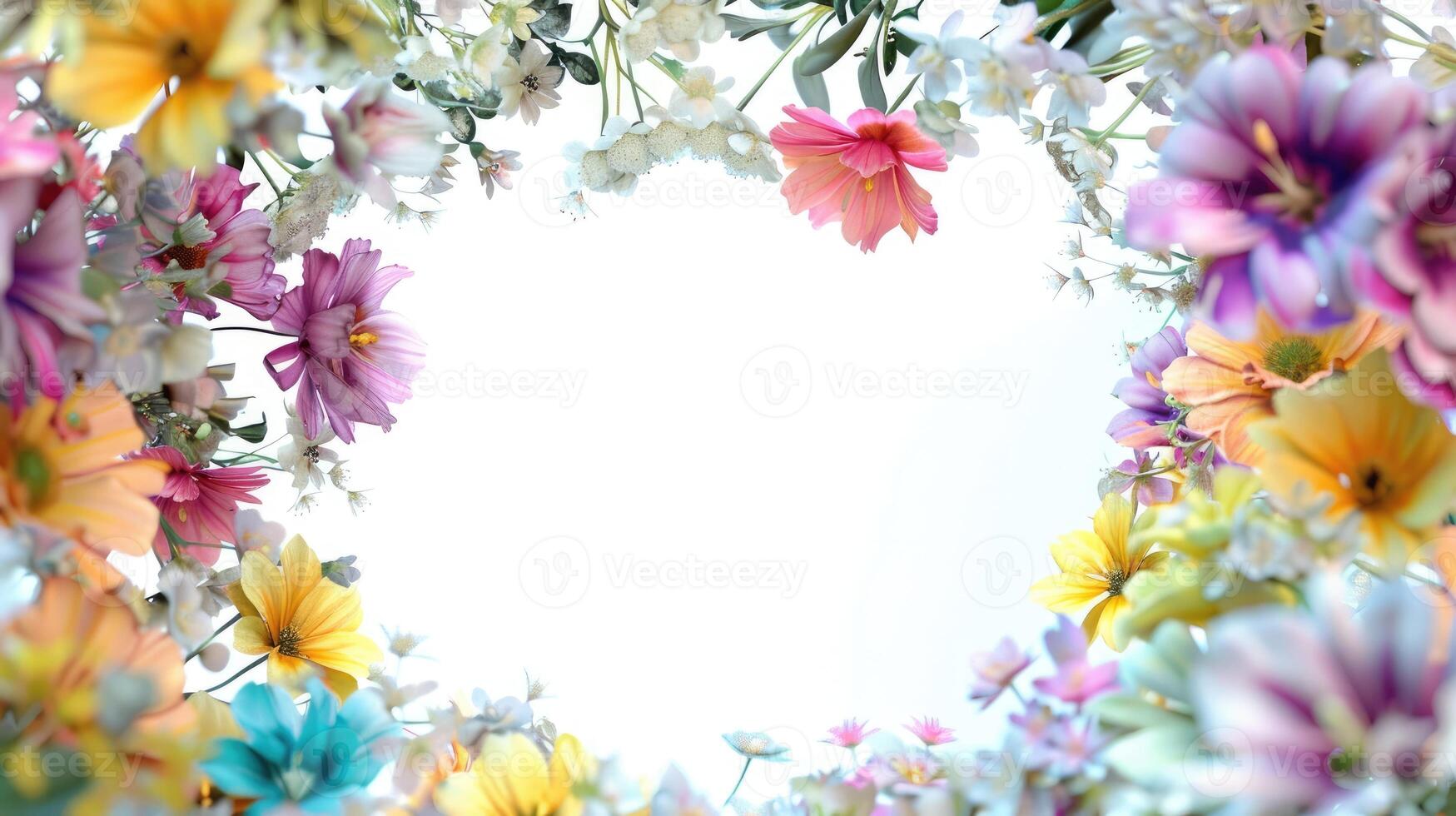 Colorful Floral Frame with White Background. Spring and Summer Floral Design photo