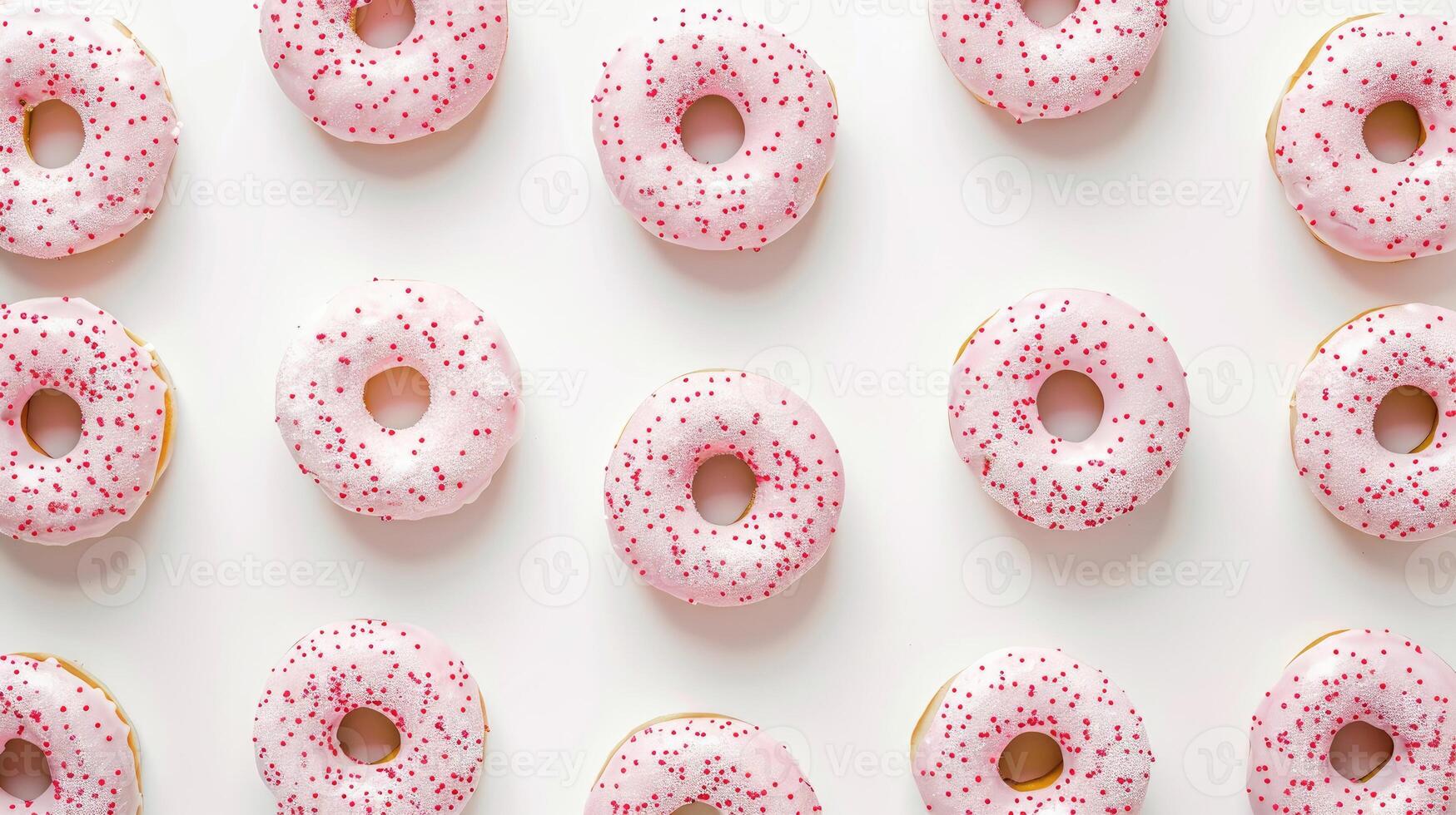 Flat lay donuts pattern isolated on a white background. Top view photo
