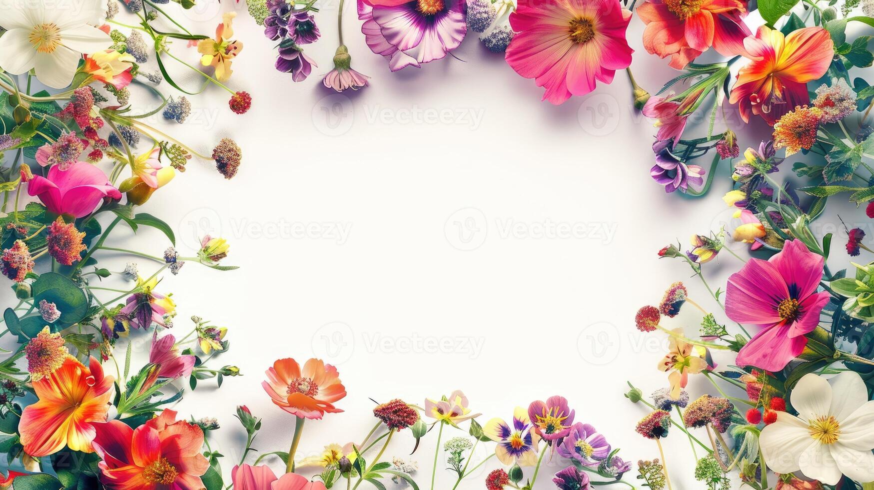 Colorful Floral Frame with White Background. Spring and Summer Floral Design photo