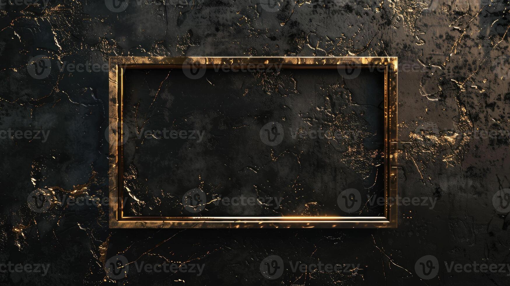 Golden metal frame on black textured background for your artwork, luxury style, space for your text or picture. photo