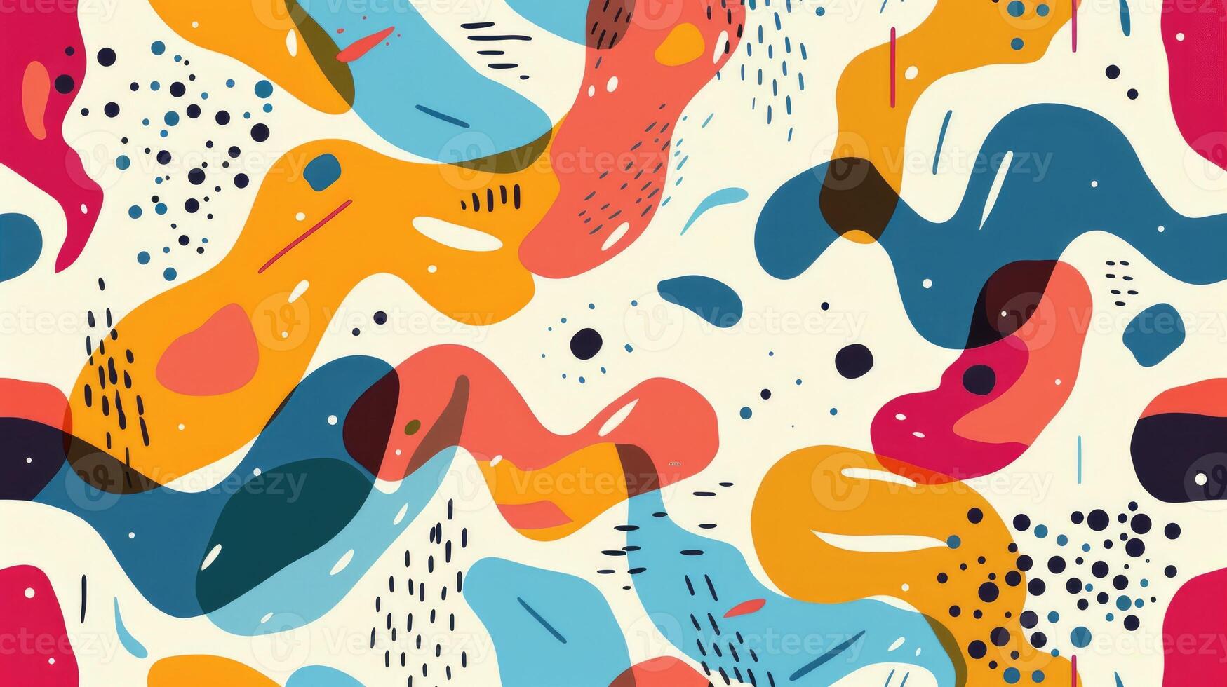 Colouful abstract organic shapes seamless illustration pattern. Trendy retro style doodle backgound photo