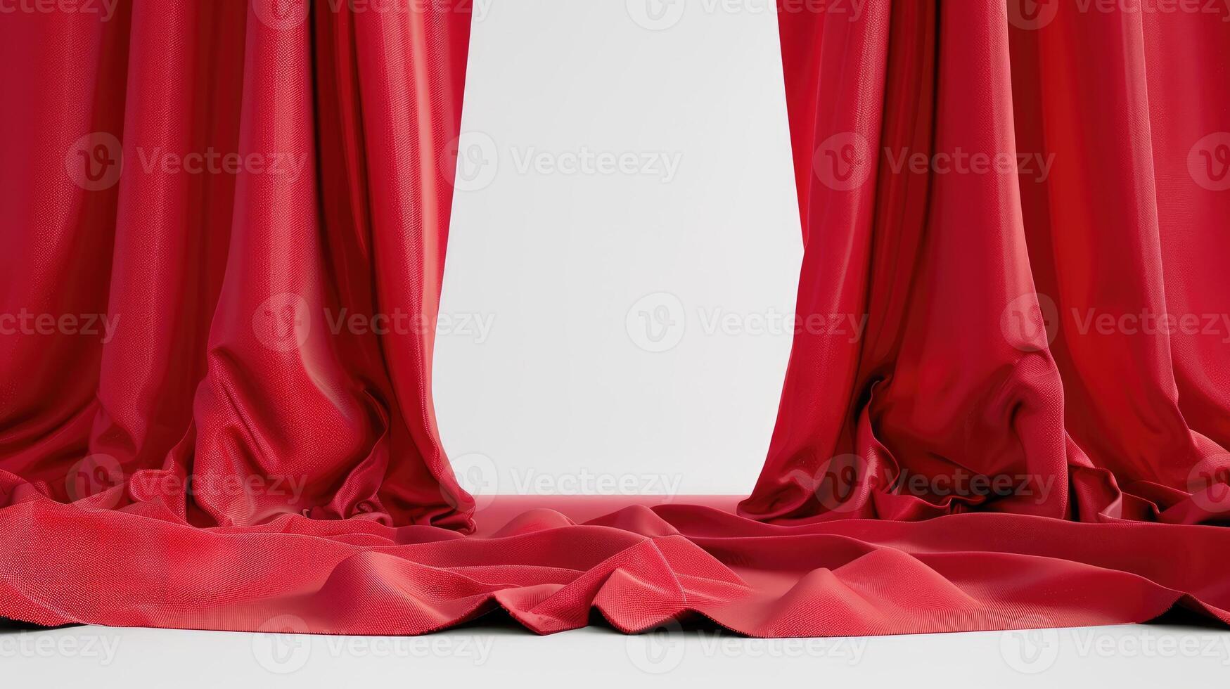Red fabric theatre curtains on a plain white background. 3D Rendering photo