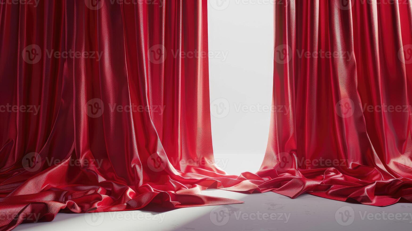 Red fabric theatre curtains on a plain white background. 3D Rendering photo