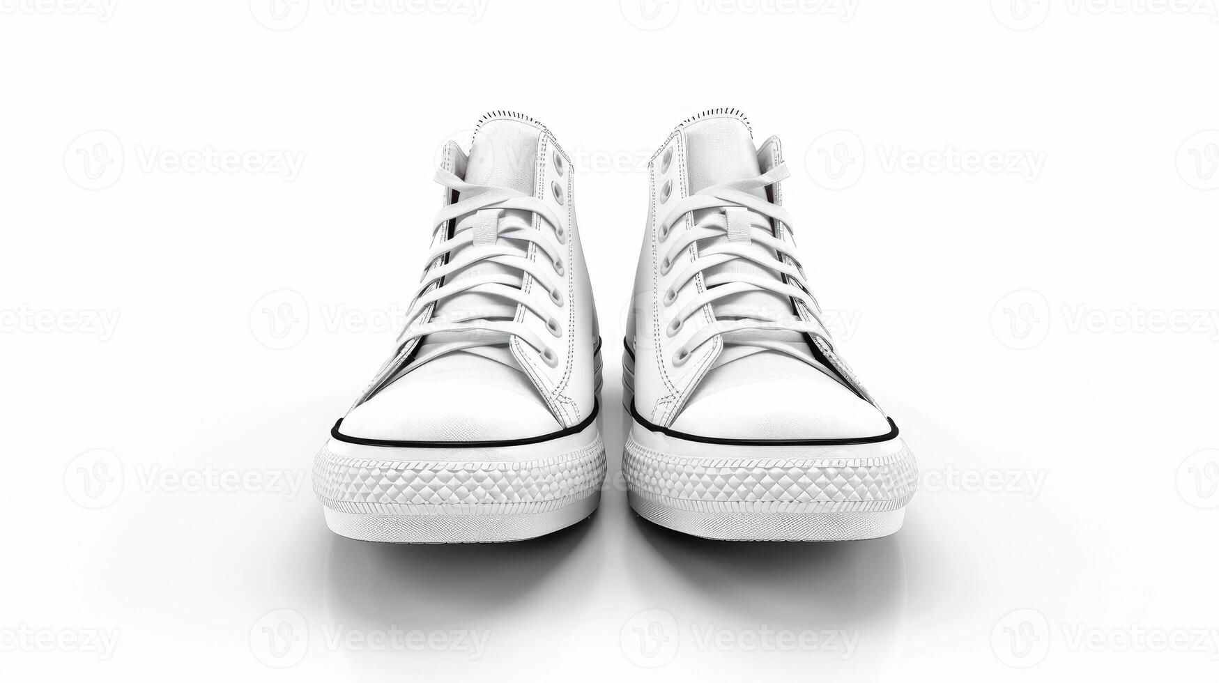 Pair of stylish sneakers isolated on white background. White casual shoes photo
