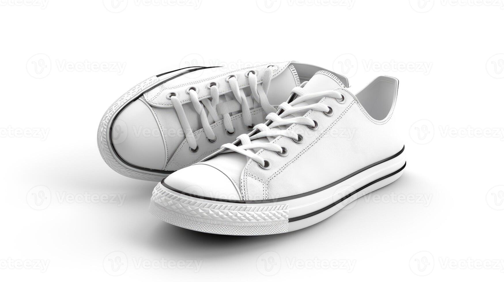 Pair of stylish sneakers isolated on white background. White casual shoes photo