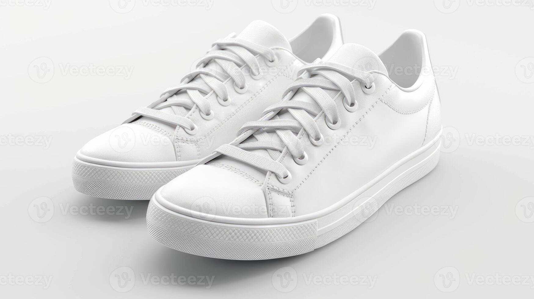 Pair of stylish sneakers isolated on white background. White casual shoes photo
