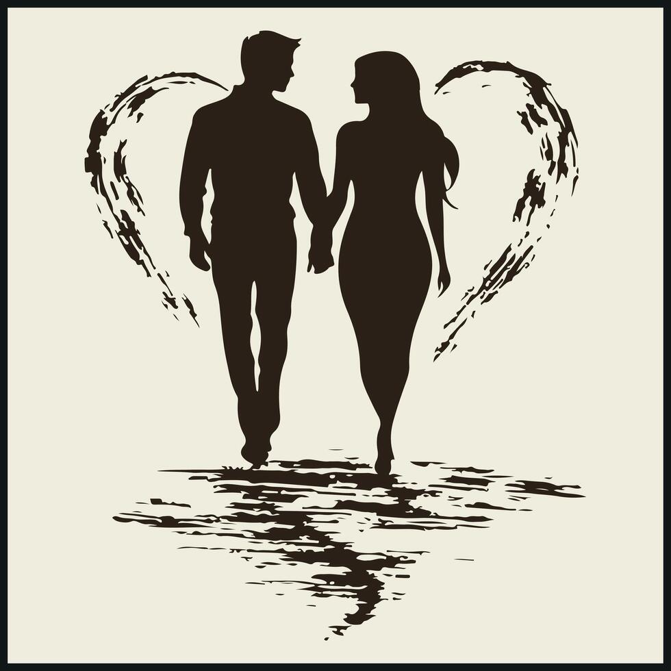 Heart Couple Silhouette, Love and Togetherness vector