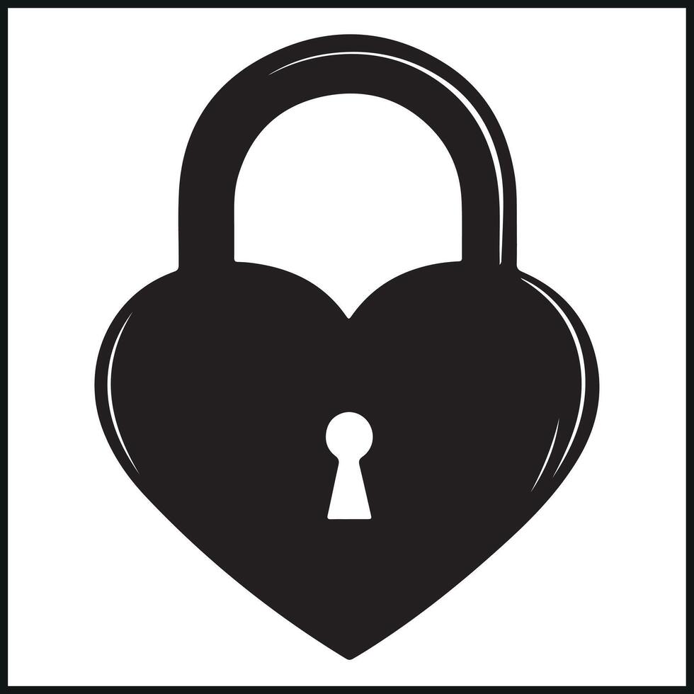 Black Heart Lock Outline, Love and Security vector