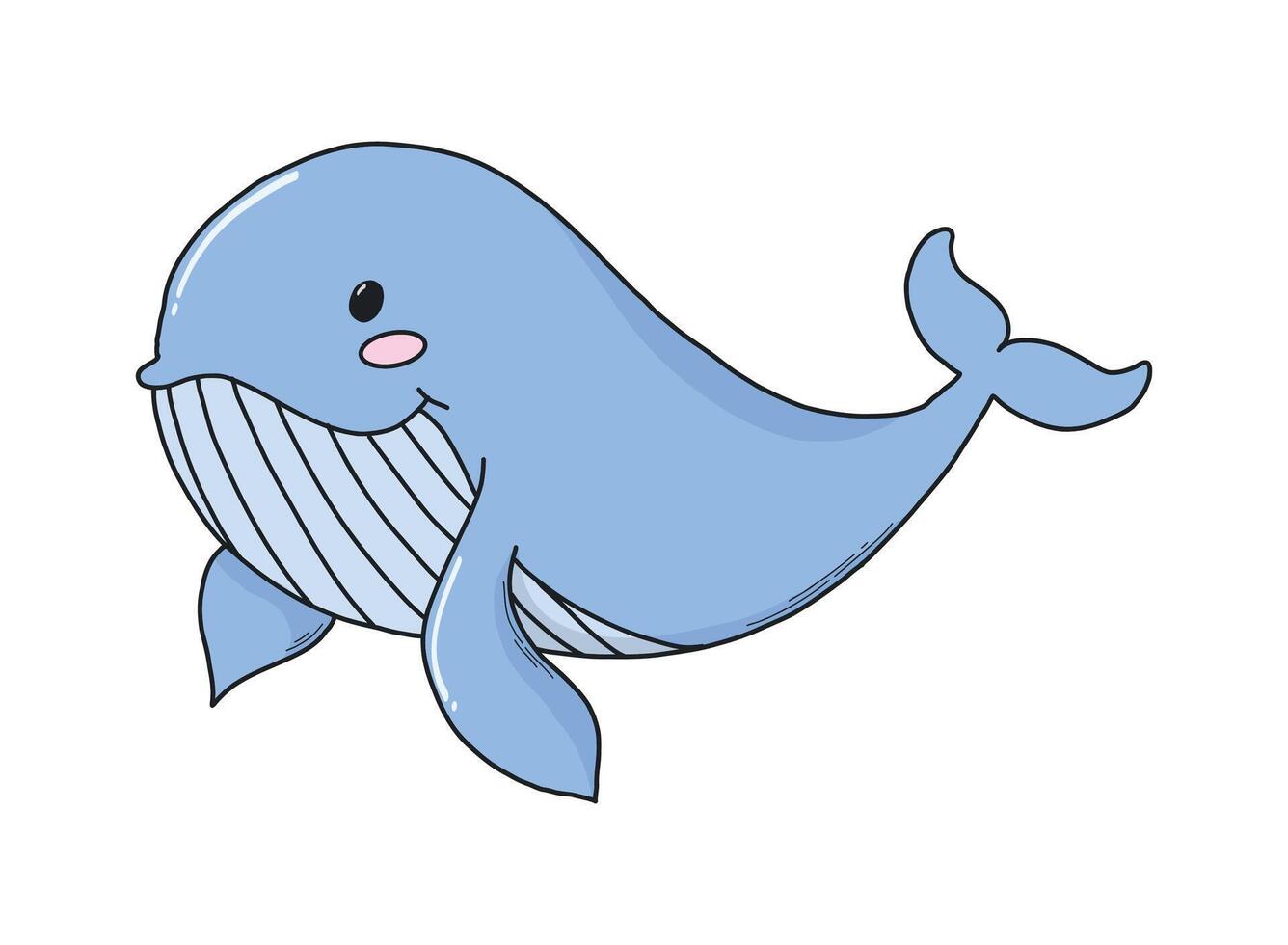 Cute kawaii whale drawing for nursery room decor, posters, prints, cards, kids apparel design, etc. EPS 10 vector
