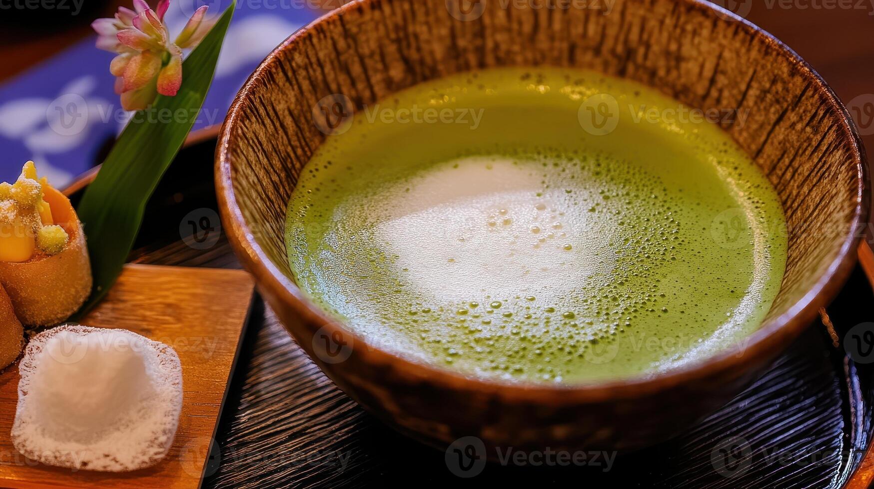 Japanese matcha green tea in a bowl photo
