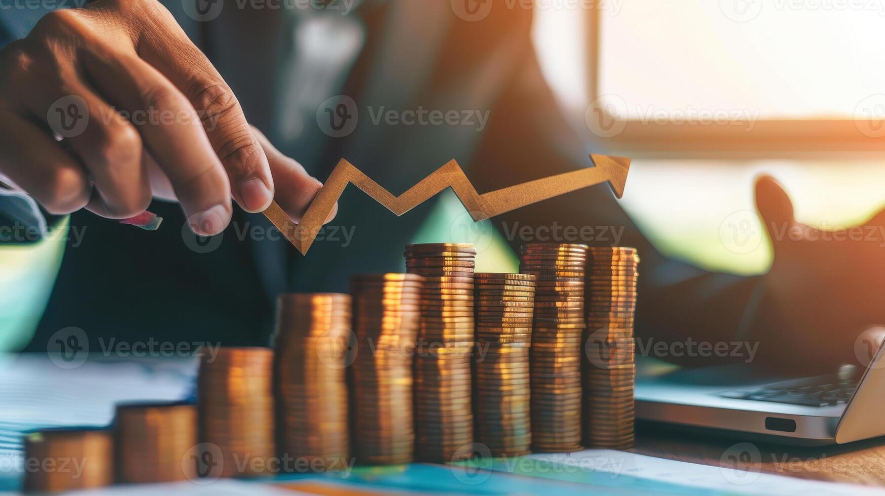 Business Growth Concept Background with Rising Graphs and Success Indicators photo