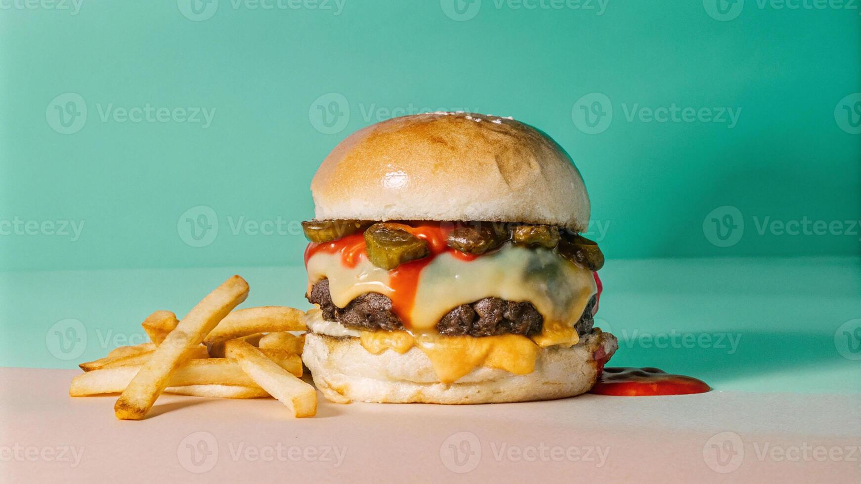 close up of a gourmet burger with melted cheese photo
