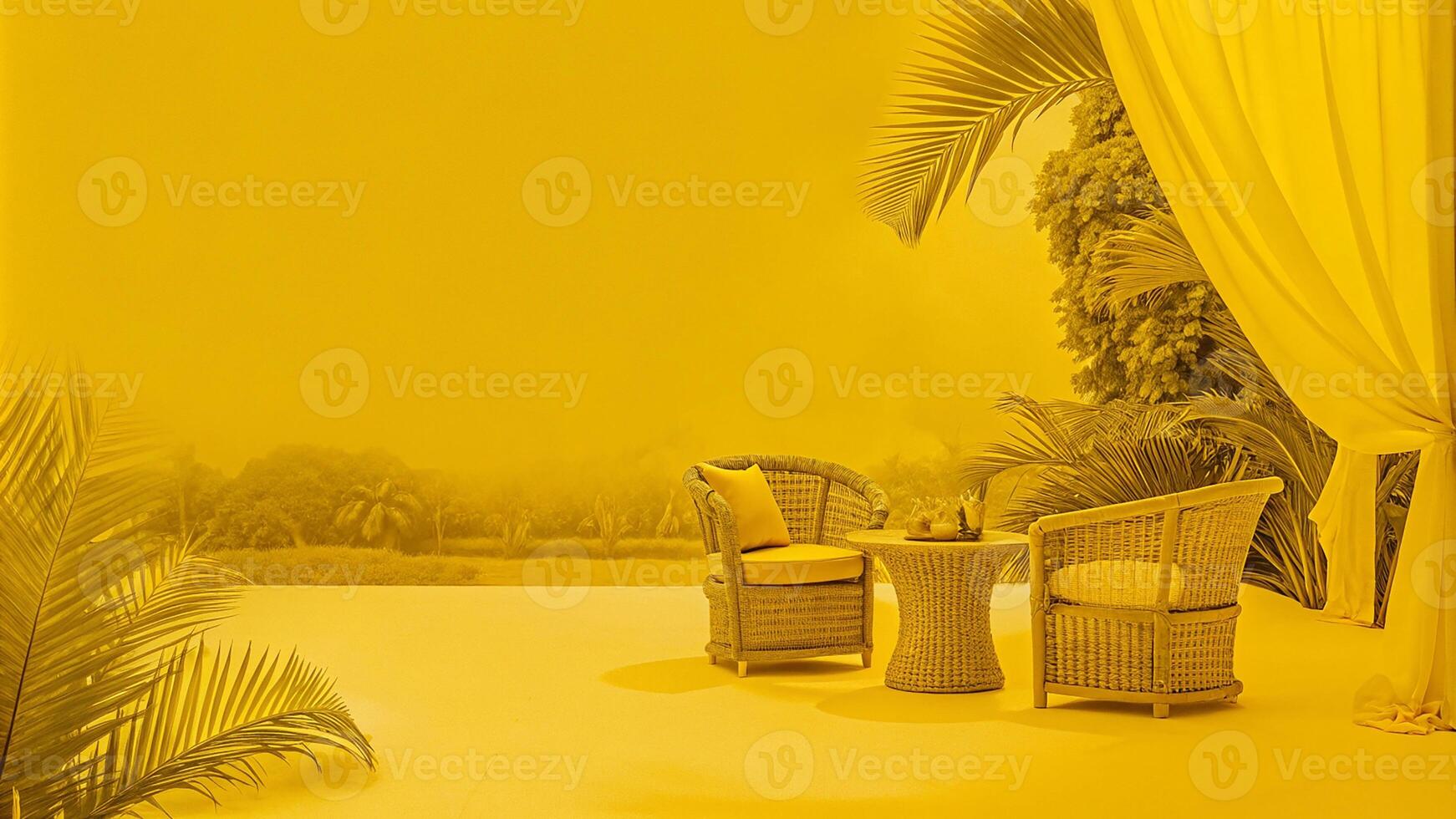 outdoor patio with wicker furniture and tropical photo