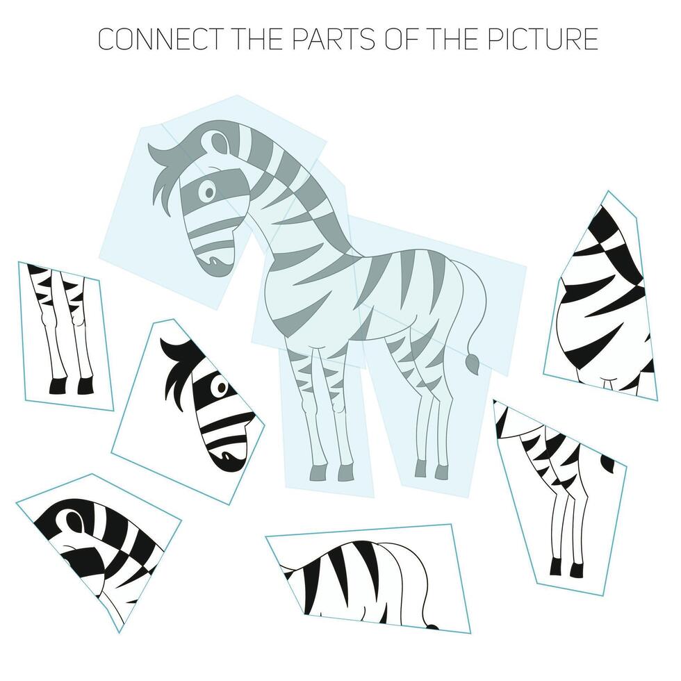 Puzzle game for chldren zebra cartoon doodle hand drawn illustration vector