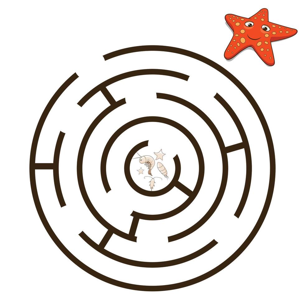Game labyrinth find a way starfish illustration vector