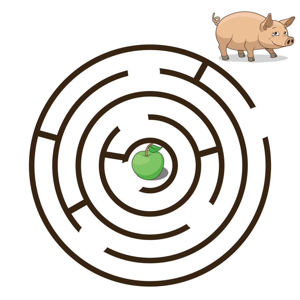 Game labyrinth find a way pig cartoon colorful illustration vector