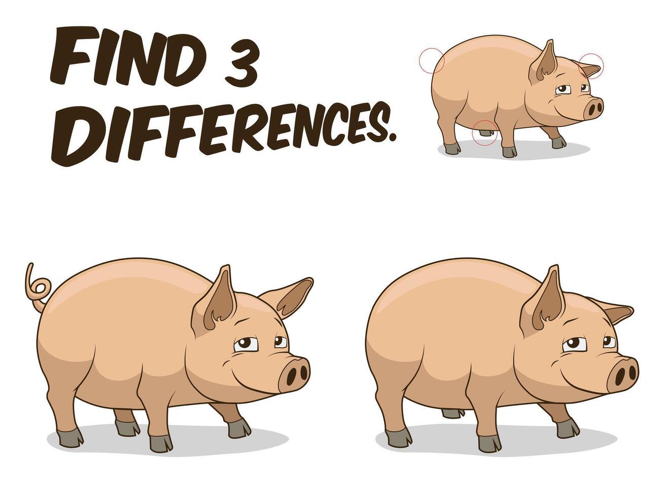Find differences game pig cartoon colorful illustration vector