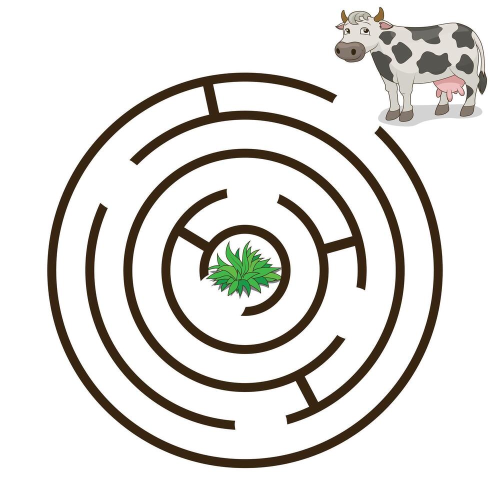 Game labyrinth find a way cow cartoon colorful illustration vector