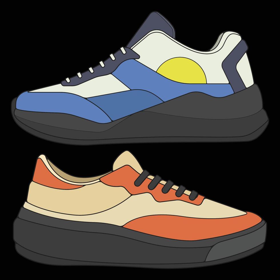 Bundling set sneakers shoes for training, Modern sneakers shoe illustration. Sneakers color full. vector