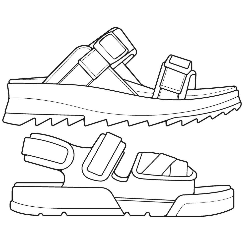 Bundling set outline sandal illustration. Modern shoe of sandal cartoon Isolated. vector